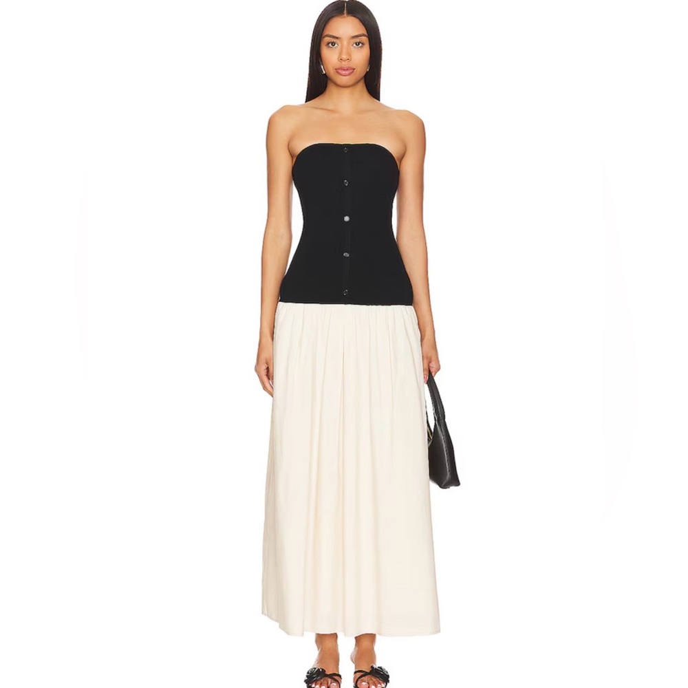 Line & Dot Black Strapless Tanner Combo Dress in Black & Taupe